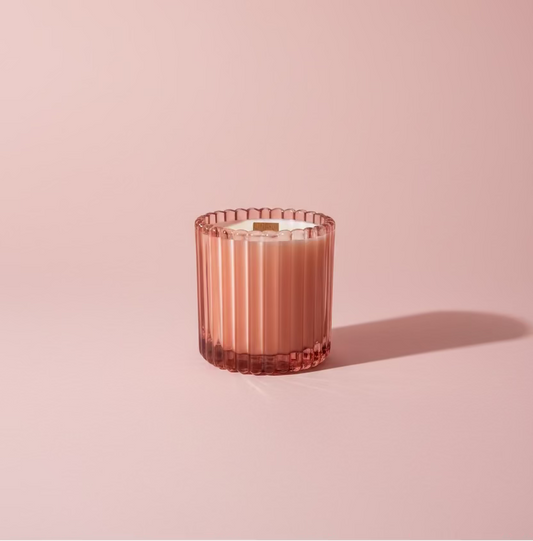 9.5 oz Pink Ribbed Candle